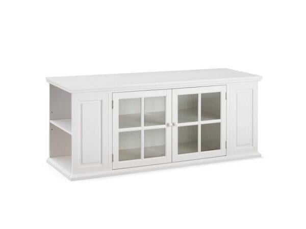 Cottage White 62″ TV Stand with Bookcase Ends Entertainment Stands Leick