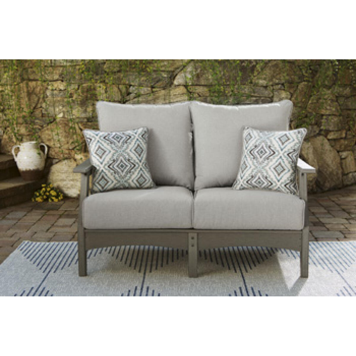 Visola Outdoor Loveseat with Cushion Outdoor Loveseats Ashley Furniture 7