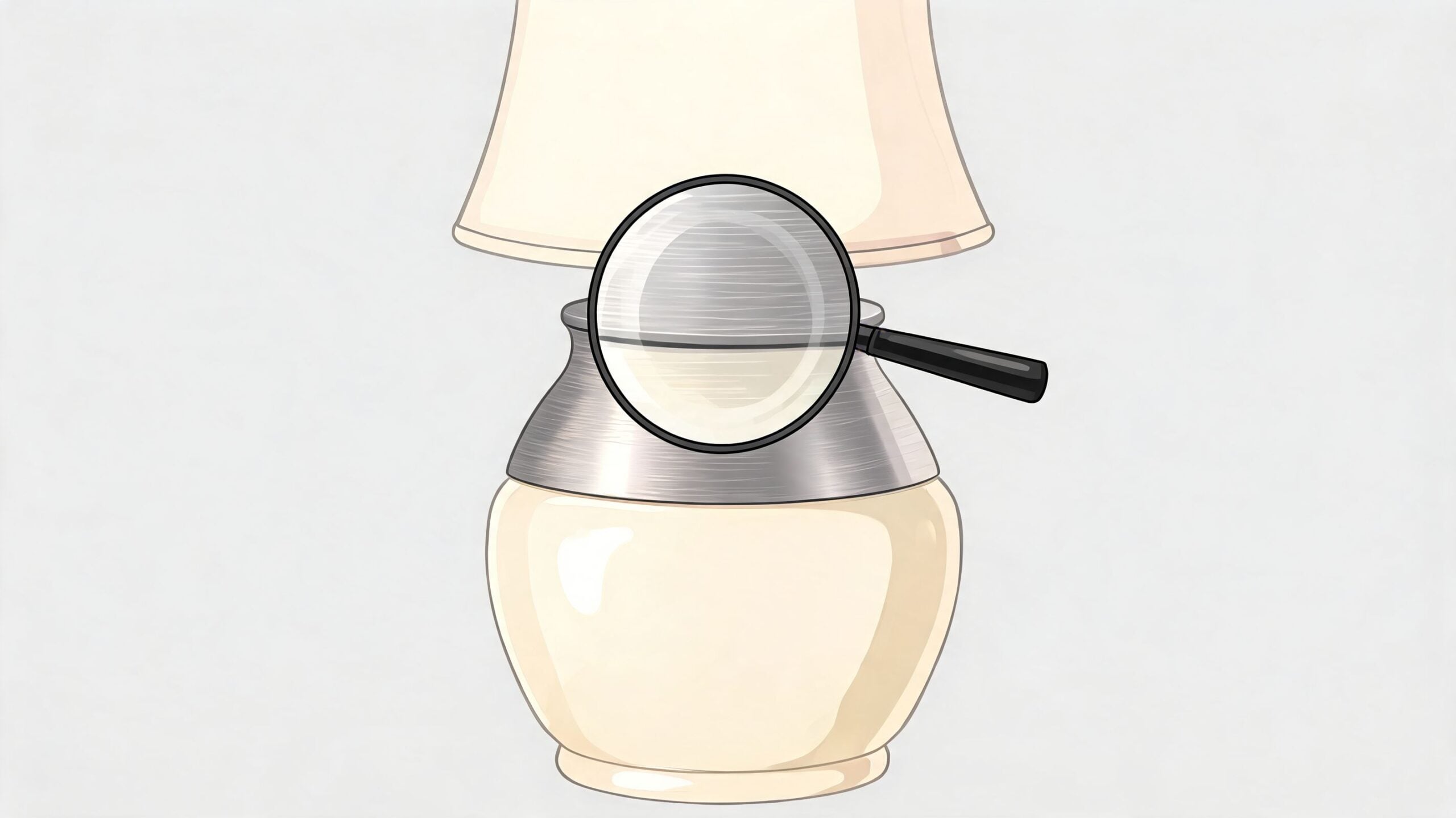 A close-up view of an ashley table lamp being inspected under a magnifying glass