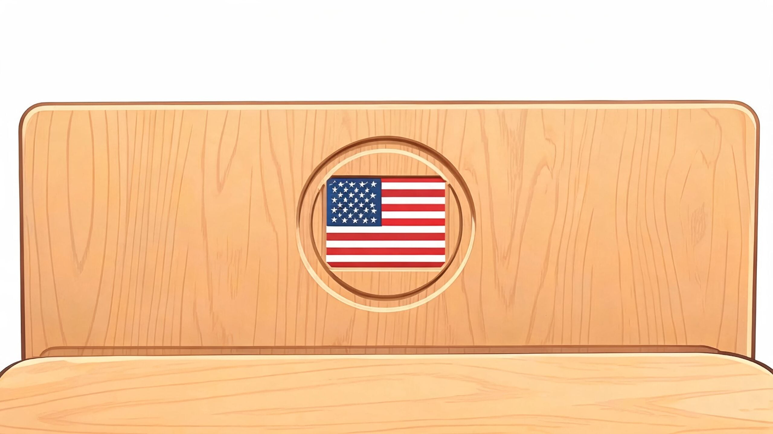A light wood headboard featuring a circular cutout with an American flag emblem in the center.