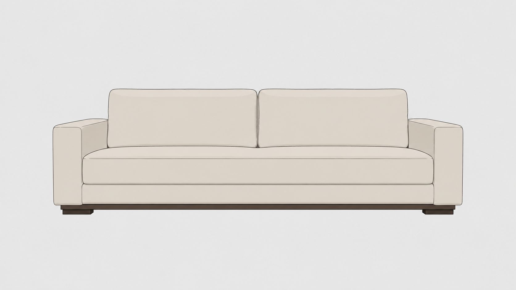 A minimalist, off-white contemporary sofa with a sleek, clean design isolated on a plain background.