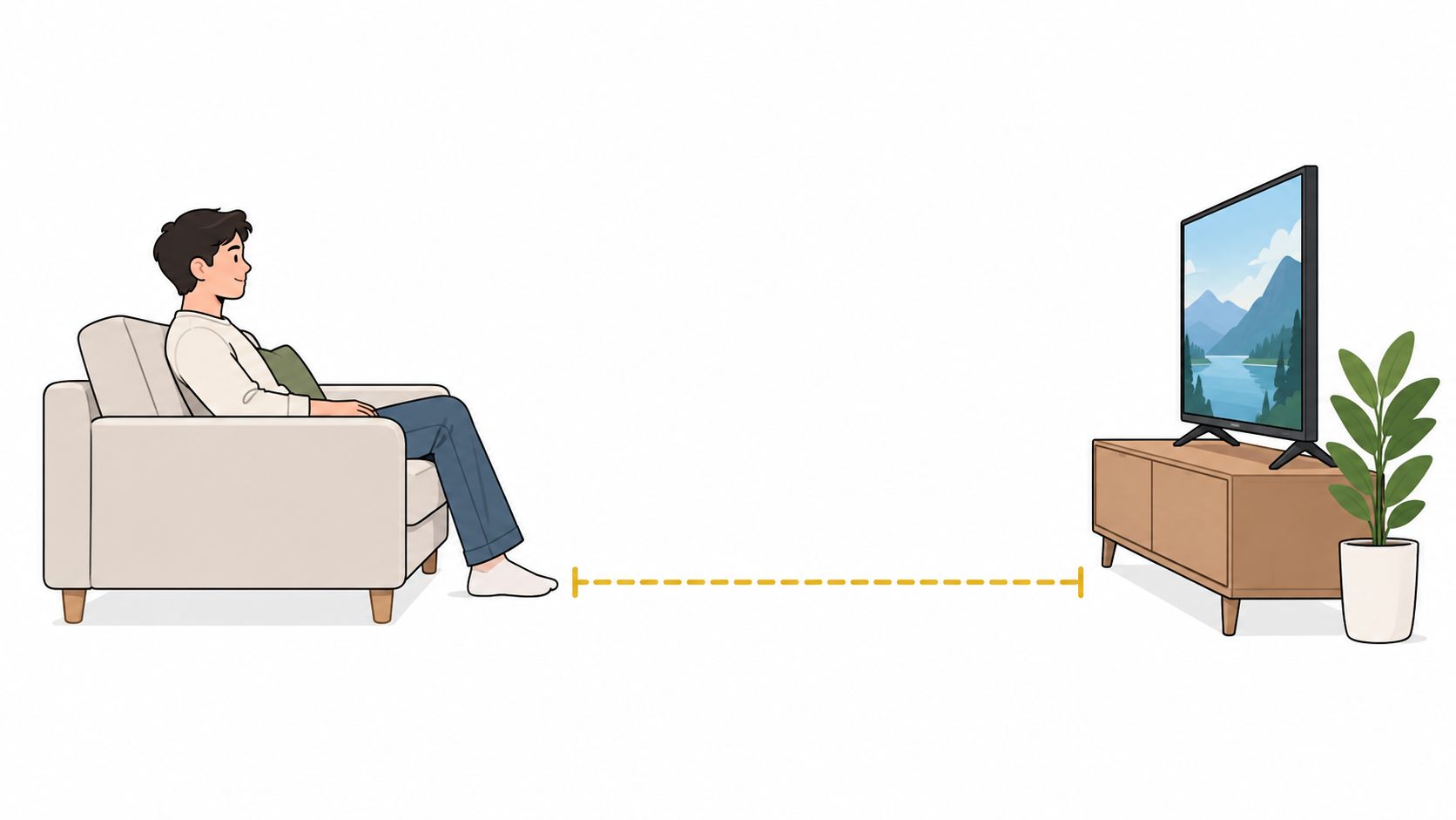 A person sitting on a comfortable armchair watching television in a modern living room setting.
